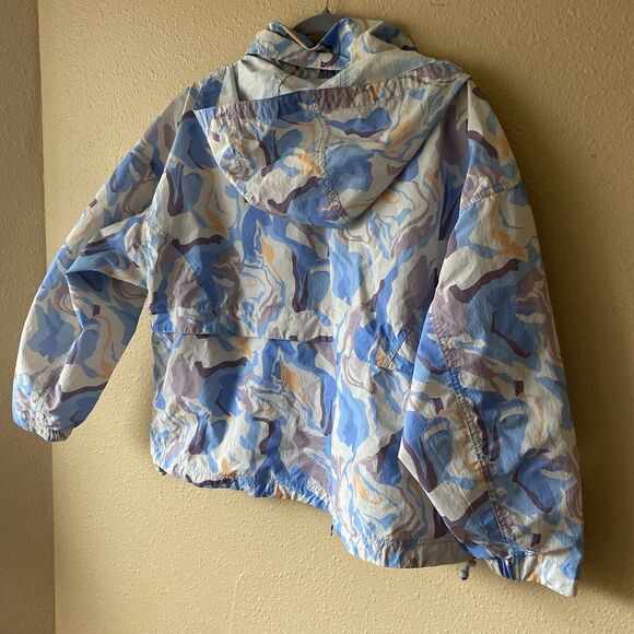 Eddie Bauer Jacket Womens PXL Windpac Peak Blue Marble‎ Shell Hooded Waist pack - Picture 12 of 13